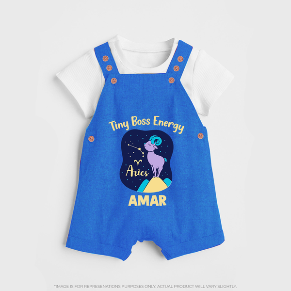 Taurus Little Bull Zodiac Printed Baby Dungaree - COBALT BLUE - 0 - 5 Months Old (Chest 18")