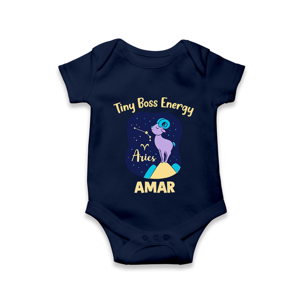 Taurus Little Bull Zodiac Printed Baby Romper - NAVY BLUE - New Born (Chest 14")