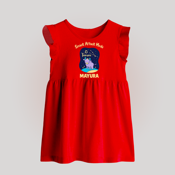 Gemini Twin Stars Zodiac Printed Baby Frock - RED - 0 - 3 Months Old (Chest 17")
