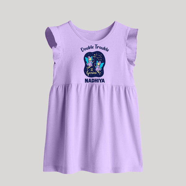 Leo Royal Lion Zodiac Printed Baby Frock - LILAC - 0 - 3 Months Old (Chest 17")