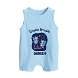 Leo Royal Lion Zodiac Printed Baby Button Romper - BABY BLUE - New Born (Chest 18")