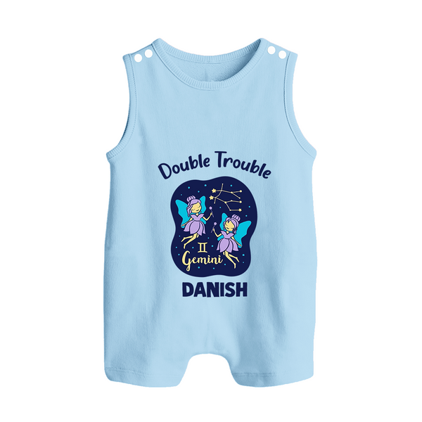 Leo Royal Lion Zodiac Printed Baby Button Romper - BABY BLUE - New Born (Chest 18")