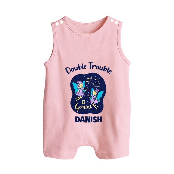 Leo Royal Lion Zodiac Printed Baby Button Romper - BABY PINK - New Born (Chest 18")
