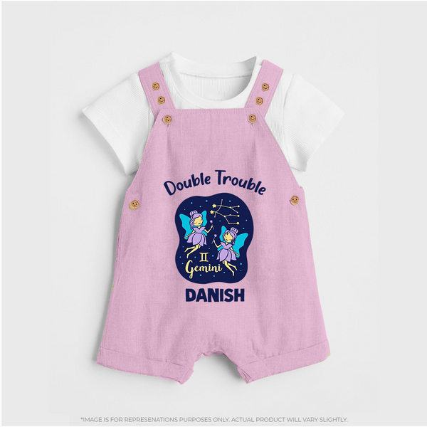 Leo Royal Lion Zodiac Printed Baby Dungaree - BABY PINK - 0 - 5 Months Old (Chest 18")