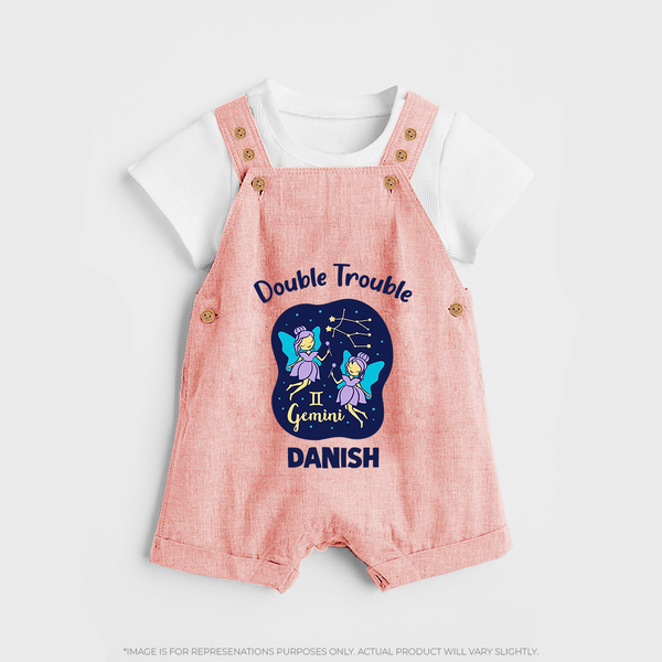 Leo Royal Lion Zodiac Printed Baby Dungaree - PEACH - 0 - 5 Months Old (Chest 18")