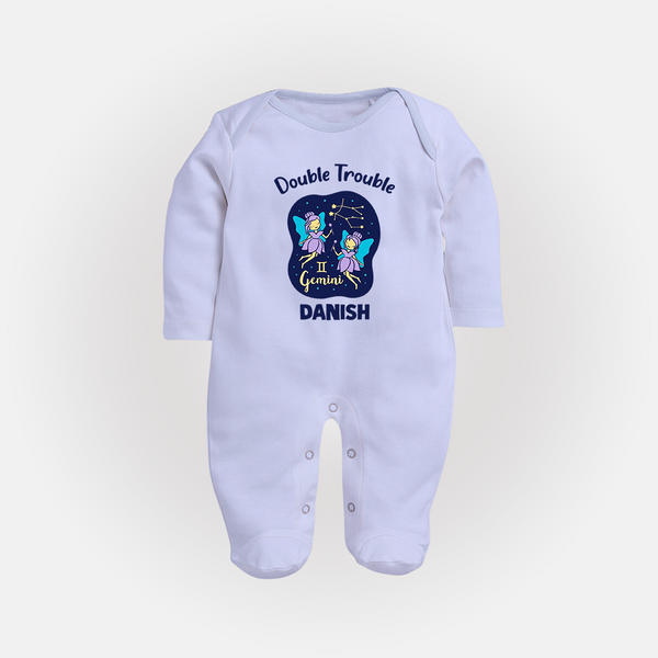 Leo Royal Lion Zodiac Printed BabyFullbody Suit - BABY BLUE - New Born (Chest 7.5")