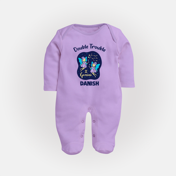 Leo Royal Lion Zodiac Printed BabyFullbody Suit - LILAC - New Born (Chest 7.5")