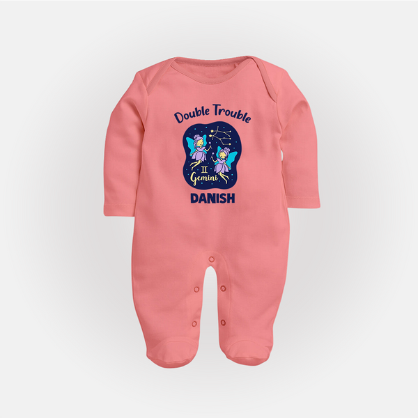Leo Royal Lion Zodiac Printed BabyFullbody Suit - PEACH - New Born (Chest 7.5")