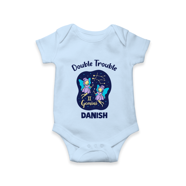 Leo Royal Lion Zodiac Printed Baby Romper - BABY BLUE - New Born (Chest 14")