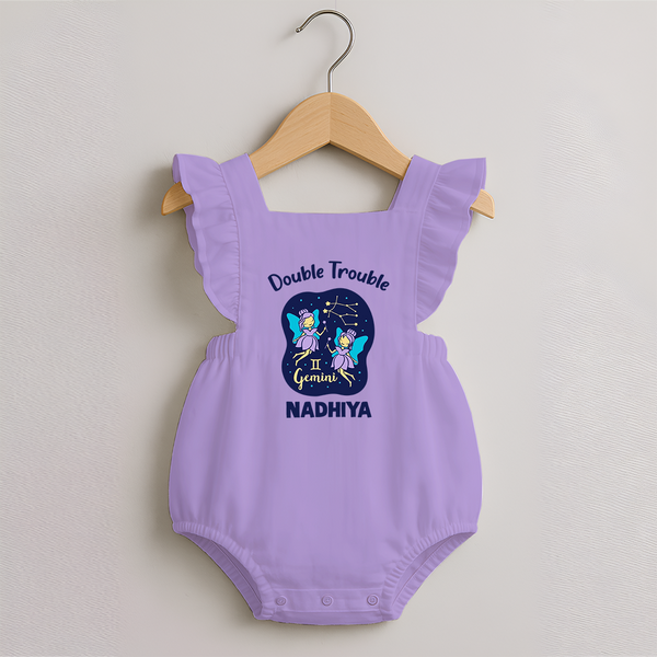 Leo Royal Lion Zodiac Printed Baby Romper Frock - LILAC - 0 - 3 Months Old (Chest 19")