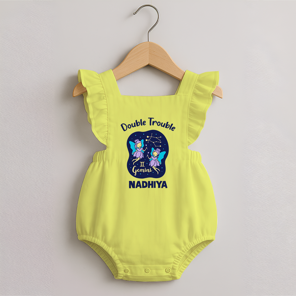 Leo Royal Lion Zodiac Printed Baby Romper Frock - PASTEL YELLOW - 0 - 3 Months Old (Chest 19")