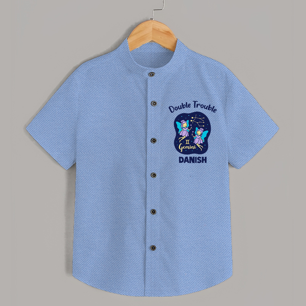 Leo Royal Lion Zodiac Printed Baby shirt - SKY BLUE - 0 - 6 Months Old (Chest 23")