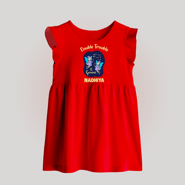 Leo Royal Lion Zodiac Printed Baby Frock - RED - 0 - 3 Months Old (Chest 17")
