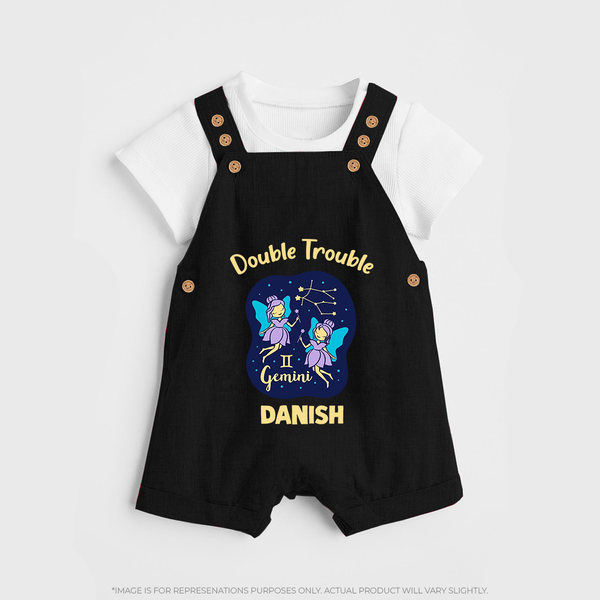 Leo Royal Lion Zodiac Printed Baby Dungaree - BLACK - 0 - 5 Months Old (Chest 18")