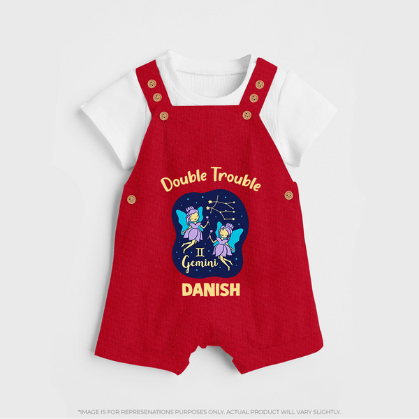 Leo Royal Lion Zodiac Printed Baby Dungaree - RED - 0 - 5 Months Old (Chest 18")