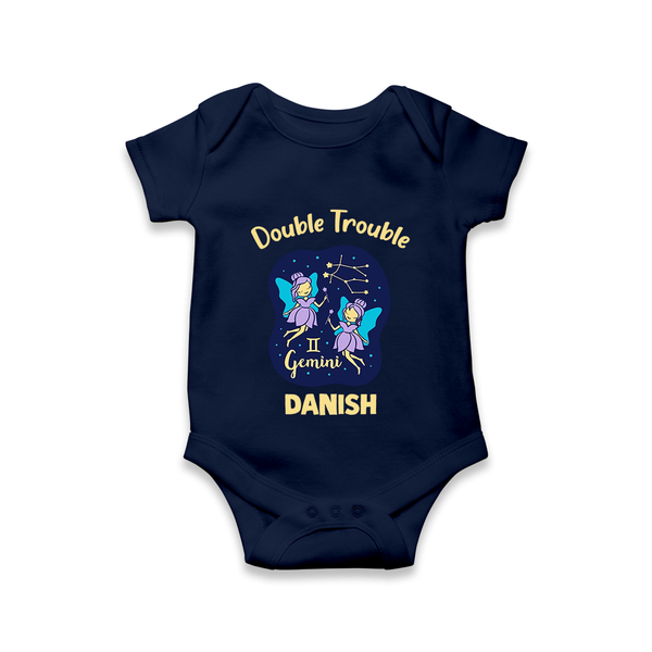 Leo Royal Lion Zodiac Printed Baby Romper - NAVY BLUE - New Born (Chest 14")