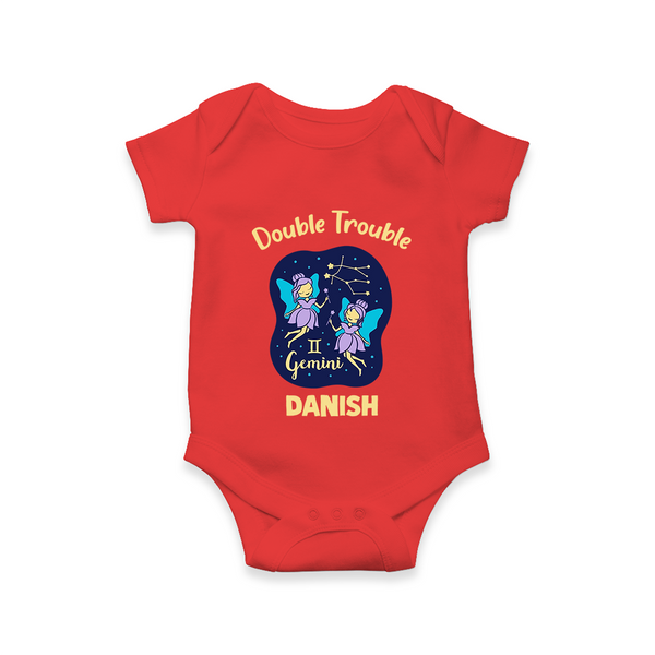 Leo Royal Lion Zodiac Printed Baby Romper - RED - New Born (Chest 14")