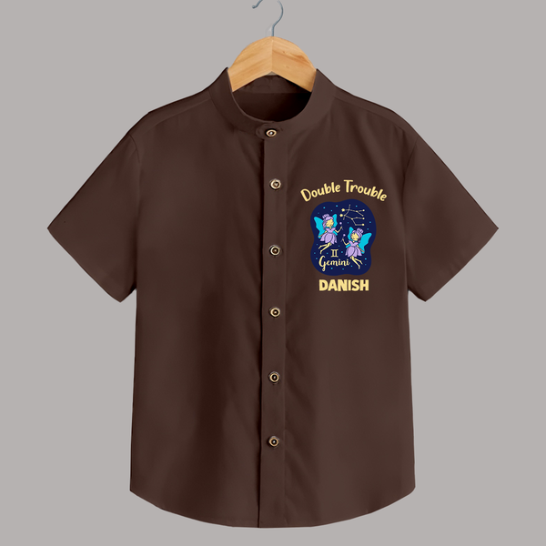 Leo Royal Lion Zodiac Printed Baby shirt - CHOCOLATE BROWN - 0 - 6 Months Old (Chest 23")