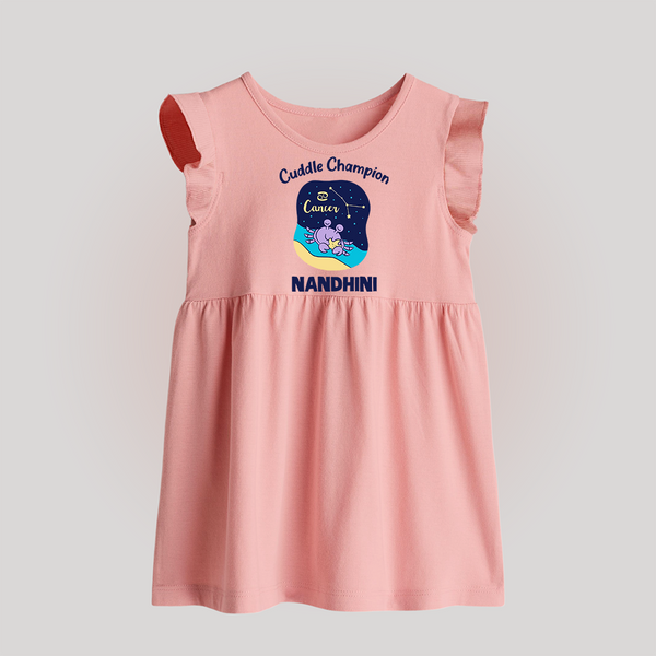 Virgo Little Star Zodiac Printed Baby Frock - BABY PINK - 0 - 3 Months Old (Chest 17")