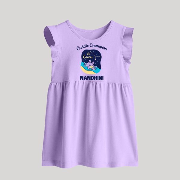 Virgo Little Star Zodiac Printed Baby Frock - LILAC - 0 - 3 Months Old (Chest 17")