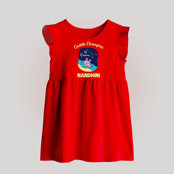 Virgo Little Star Zodiac Printed Baby Frock - RED - 0 - 3 Months Old (Chest 17")