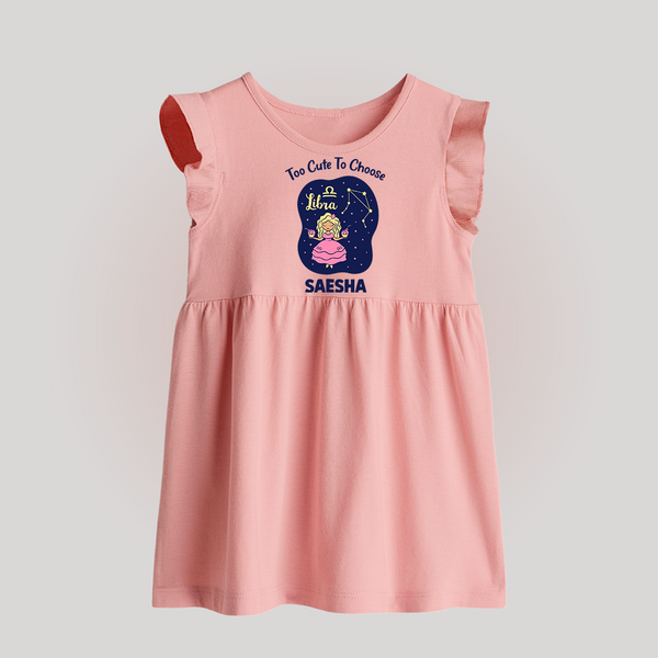 Libra Cute Balance Zodiac Printed Baby Frock - BABY PINK - 0 - 3 Months Old (Chest 17")