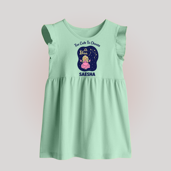Libra Cute Balance Zodiac Printed Baby Frock - MINT GREEN - 0 - 3 Months Old (Chest 17")