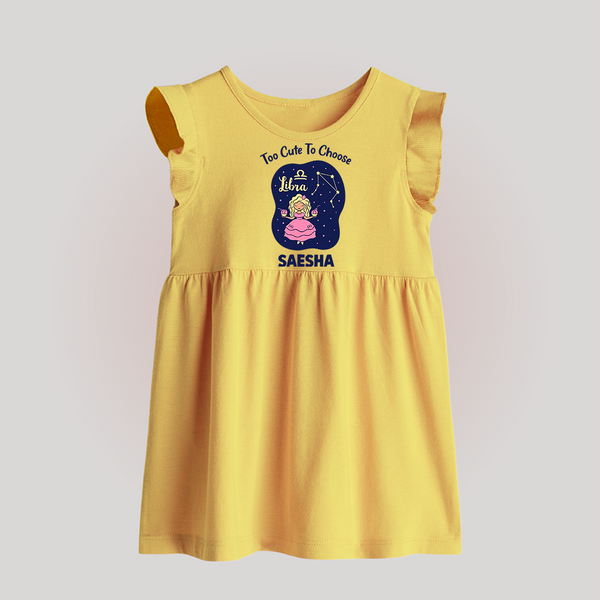 Libra Cute Balance Zodiac Printed Baby Frock - PASTEL YELLOW - 0 - 3 Months Old (Chest 17")