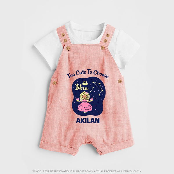 Libra Cute Balance Zodiac Printed Baby Dungaree - PEACH - 0 - 5 Months Old (Chest 18")
