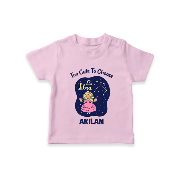 Libra Cute Balance Zodiac Printed Baby T shirt  - BABY PINK - 0-5 Months Old (Chest 17")