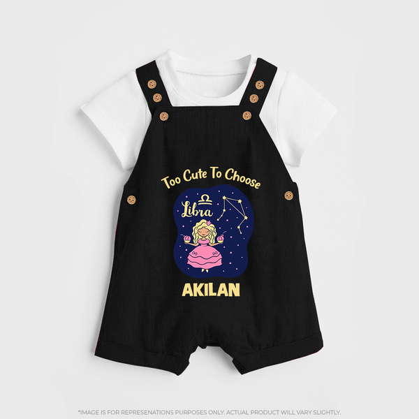 Libra Cute Balance Zodiac Printed Baby Dungaree - BLACK - 0 - 5 Months Old (Chest 18")