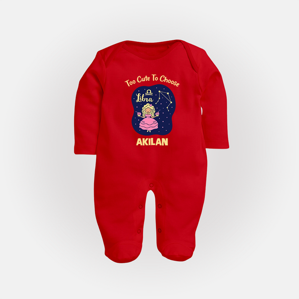 Libra Cute Balance Zodiac Printed BabyFullbody Suit - RED - New Born (Chest 7.5")