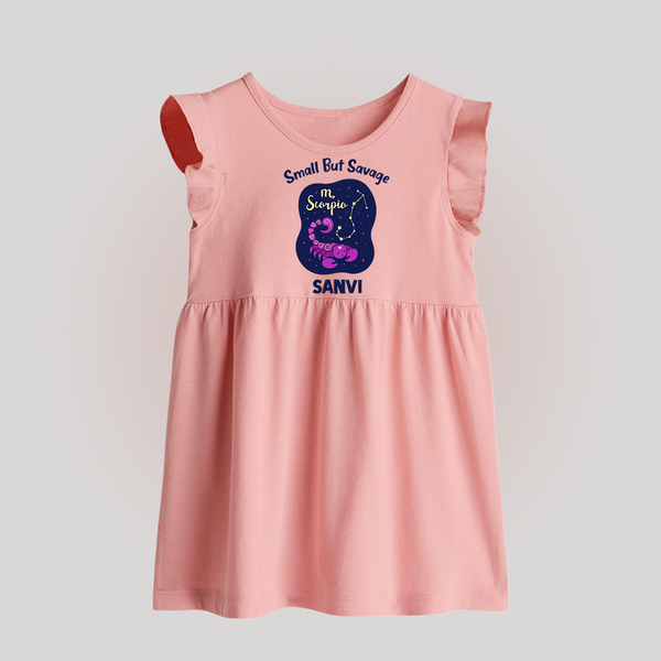 Scorpio Mini Warrior Zodiac Printed  Baby Frock - BABY PINK - 0 - 3 Months Old (Chest 17")