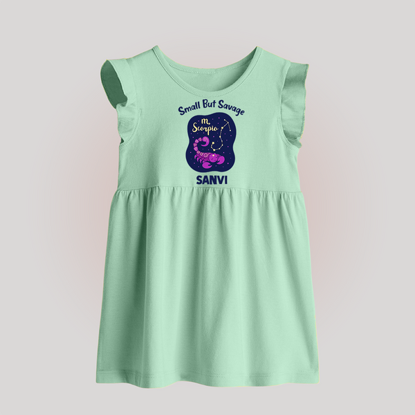 Scorpio Mini Warrior Zodiac Printed  Baby Frock - MINT GREEN - 0 - 3 Months Old (Chest 17")