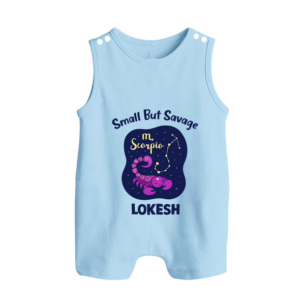 Scorpio Mini Warrior Zodiac Printed Baby Button Romper - BABY BLUE - New Born (Chest 18")