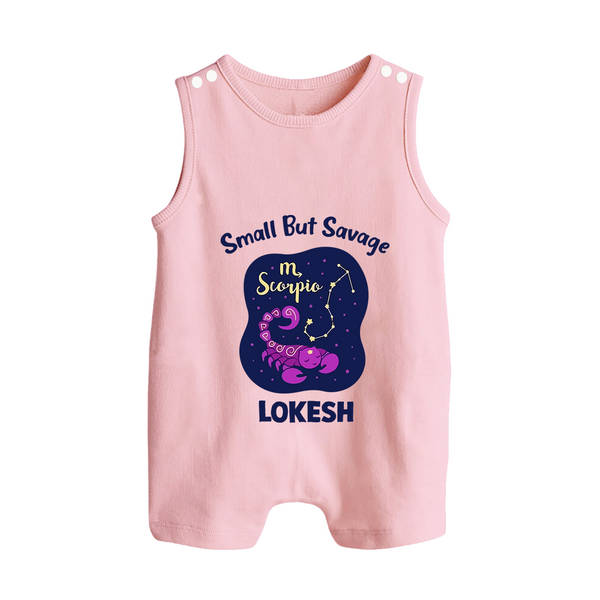 Scorpio Mini Warrior Zodiac Printed Baby Button Romper - BABY PINK - New Born (Chest 18")