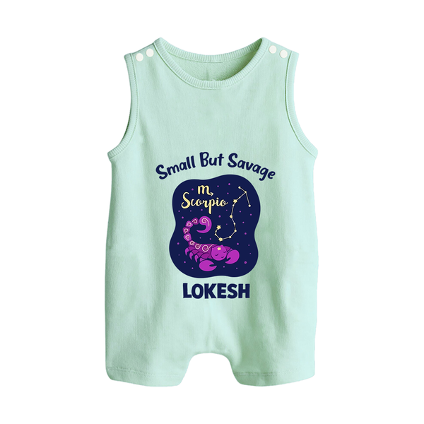 Scorpio Mini Warrior Zodiac Printed Baby Button Romper - MINT GREEN - New Born (Chest 18")