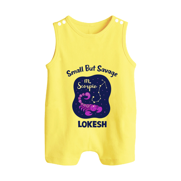Scorpio Mini Warrior Zodiac Printed Baby Button Romper - PASTEL YELLOW - New Born (Chest 18")