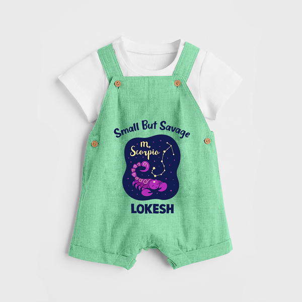 Scorpio Mini Warrior Zodiac Printed Baby Dungaree - GREEN - 0 - 5 Months Old (Chest 18")