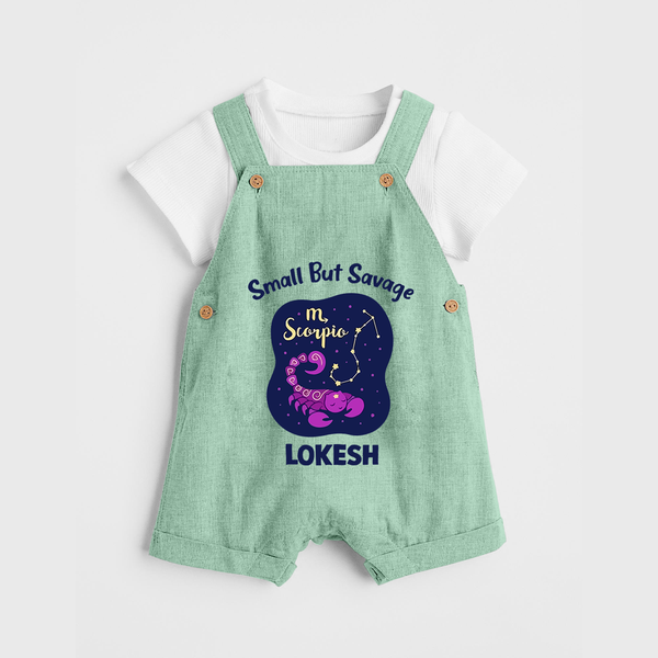 Scorpio Mini Warrior Zodiac Printed Baby Dungaree - MINT GREEN - 0 - 5 Months Old (Chest 18")
