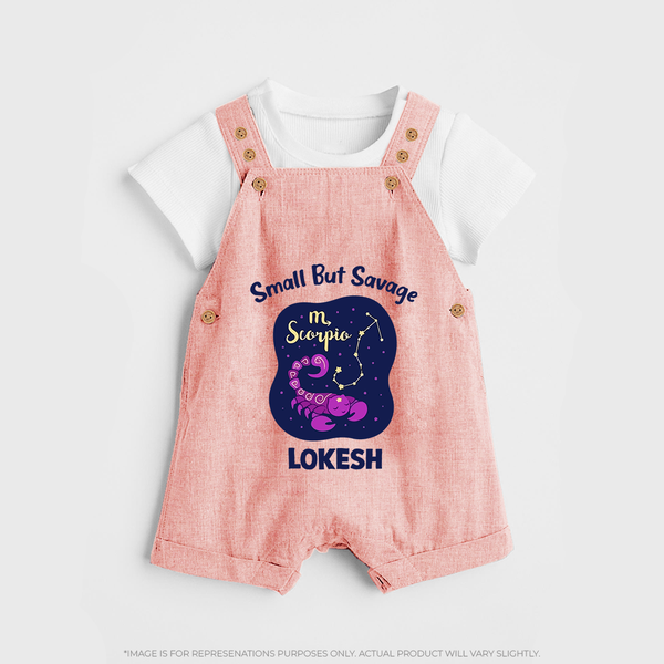 Scorpio Mini Warrior Zodiac Printed Baby Dungaree - PEACH - 0 - 5 Months Old (Chest 18")