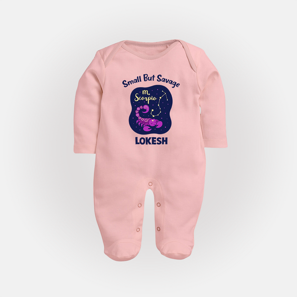 Scorpio Mini Warrior Zodiac Printed BabyFullbody Suit - BABY PINK - New Born (Chest 7.5")