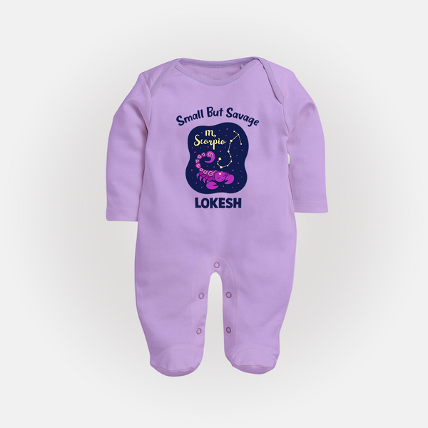 Scorpio Mini Warrior Zodiac Printed BabyFullbody Suit - LILAC - New Born (Chest 7.5")