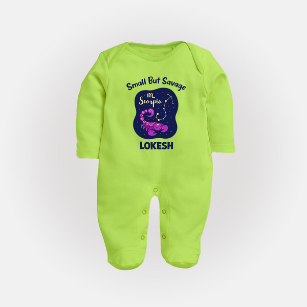 Scorpio Mini Warrior Zodiac Printed BabyFullbody Suit - LIME GREEN - New Born (Chest 7.5")