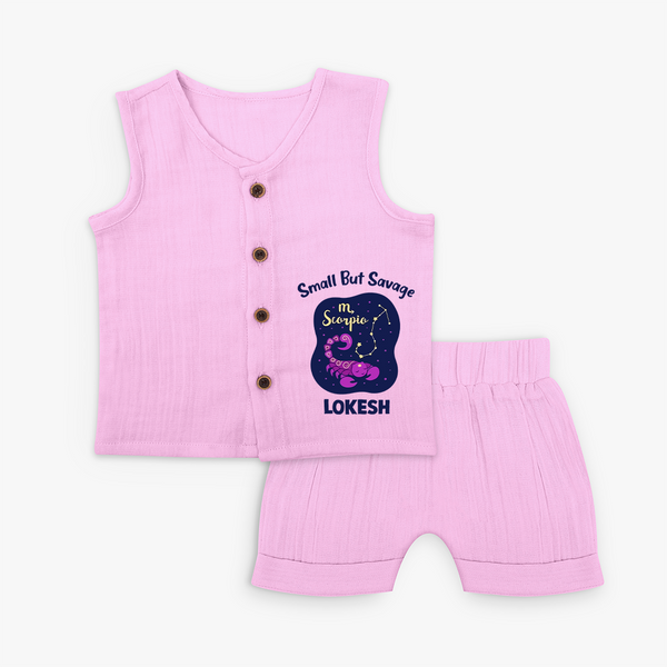 Scorpio Mini Warrior Zodiac Printed Baby Jabla Set - BABY PINK - 0 - 3 Months Old (Chest 9.8")