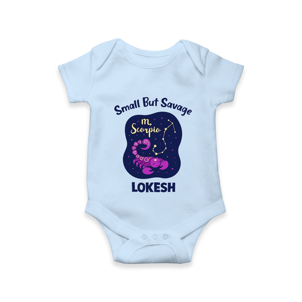 Scorpio Mini Warrior Zodiac Printed Baby Romper - BABY BLUE - New Born (Chest 14")
