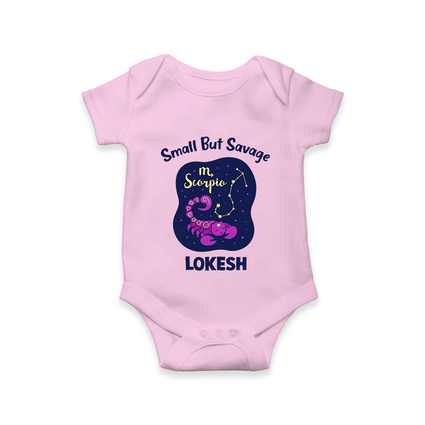 Scorpio Mini Warrior Zodiac Printed Baby Romper - BABY PINK - New Born (Chest 14")