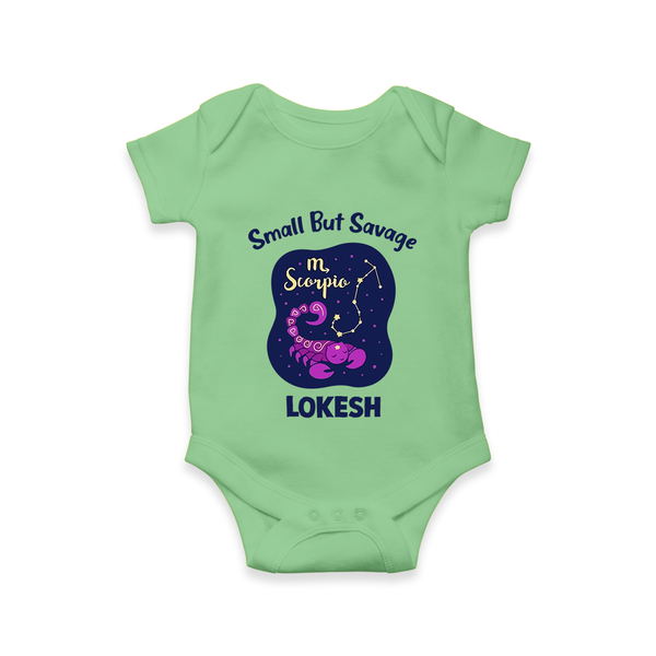 Scorpio Mini Warrior Zodiac Printed Baby Romper - GREEN - New Born (Chest 14")