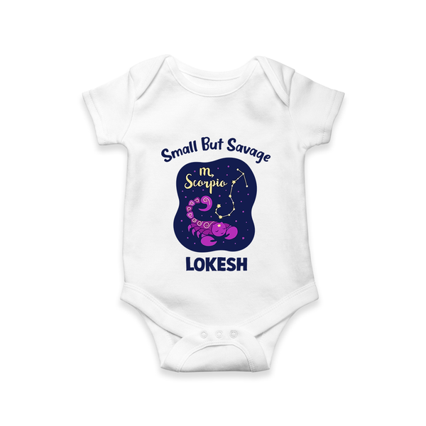 Scorpio Mini Warrior Zodiac Printed Baby Romper - WHITE - New Born (Chest 14")