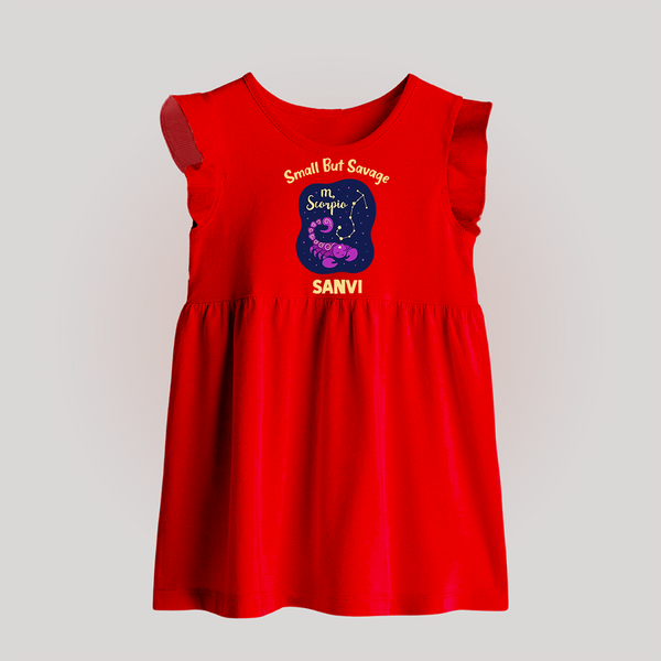 Scorpio Mini Warrior Zodiac Printed  Baby Frock - RED - 0 - 3 Months Old (Chest 17")
